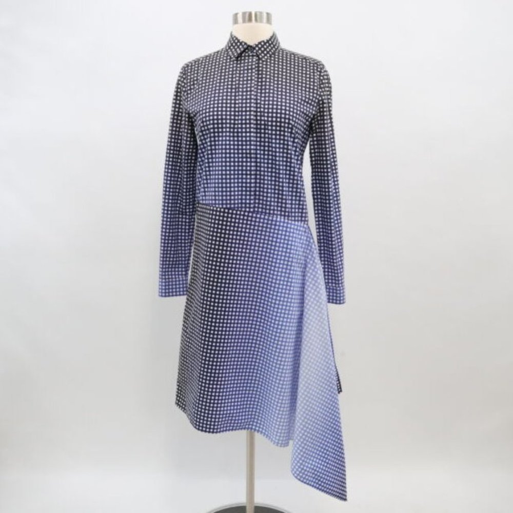 NWOT COS 100% Cotton Check Ombre Asymmetrical Shirt Dress